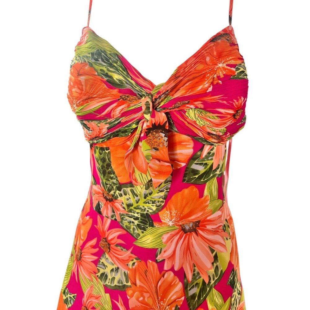 Sue Wong Size 12 Silk Floral Sundress Adjustable Straps Orange Red Green Lined - Picture 2 of 13